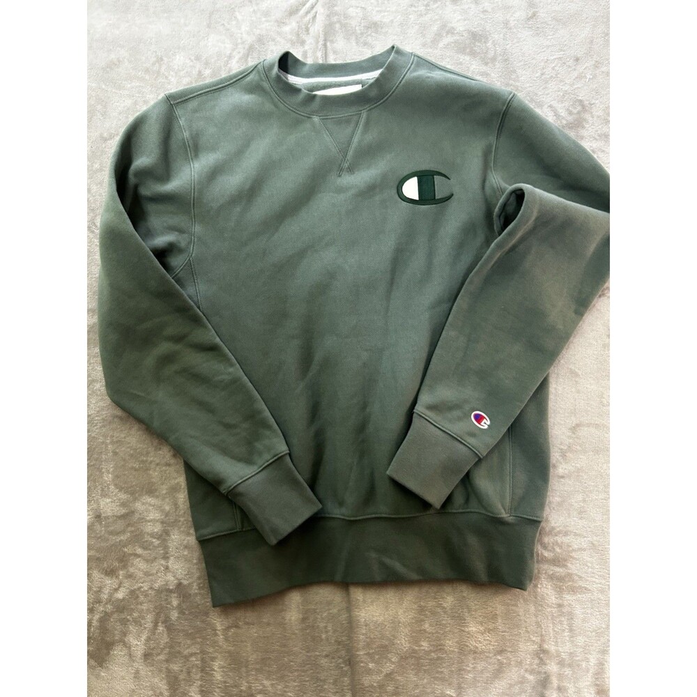 Champion Reverse Weave Crewneck Sweatshirt Green C Logo Sleeve Small